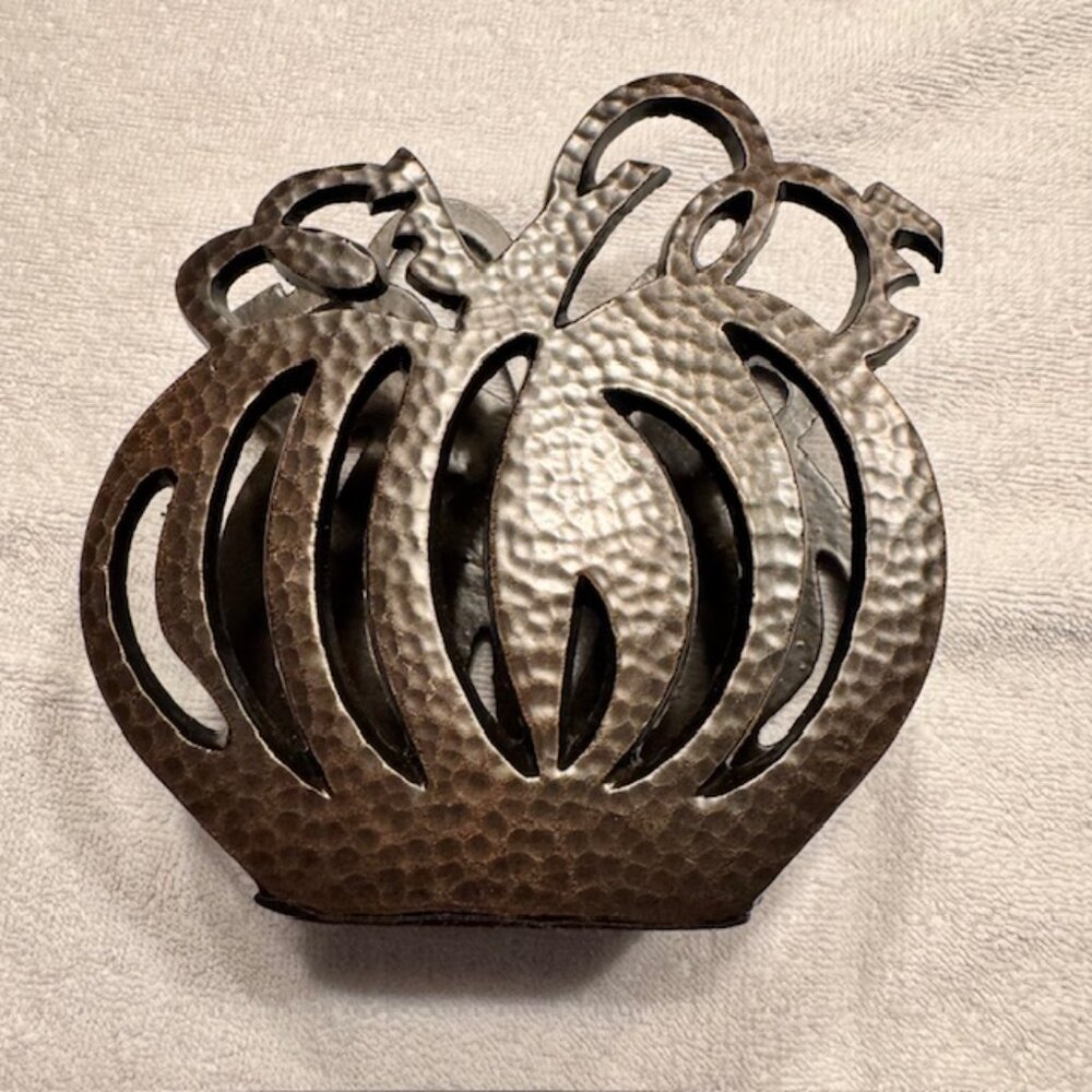 Crate And Barrel Hammered Metal Pumpkin Napkin Holder- Dark Brown Bronze - New